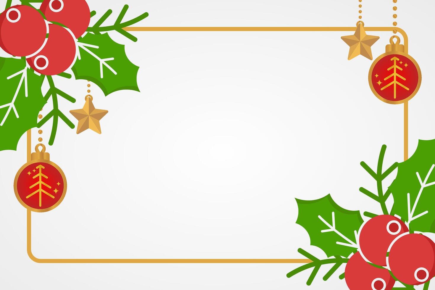 Christmas Greeting Card with Pine, Holly, Star and Ball Icons. Free copy space area, Design for Poster, Banner, Social media, Web. vector