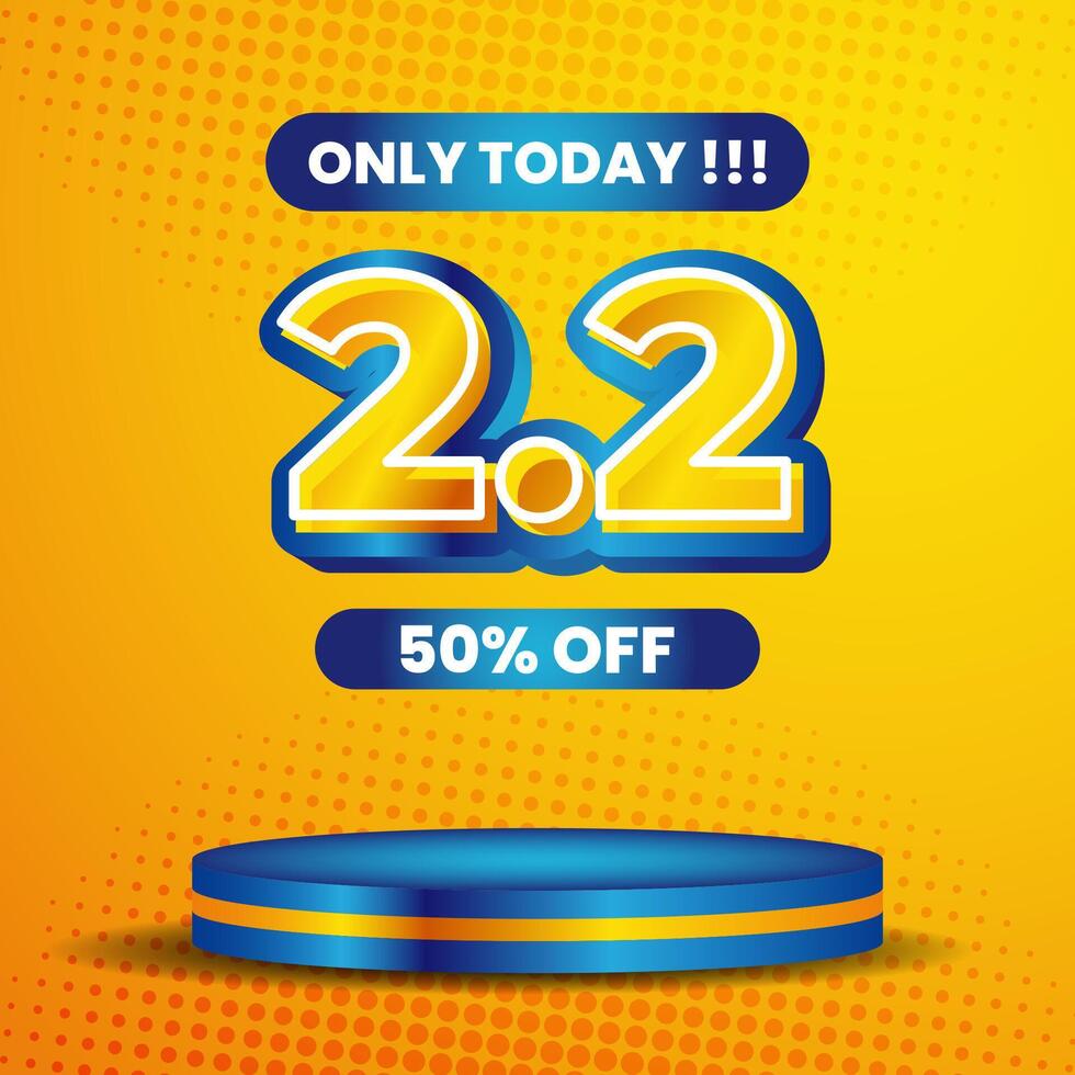 2.2 shopping day sale banner background template design for online shop, voucher, social media post vector