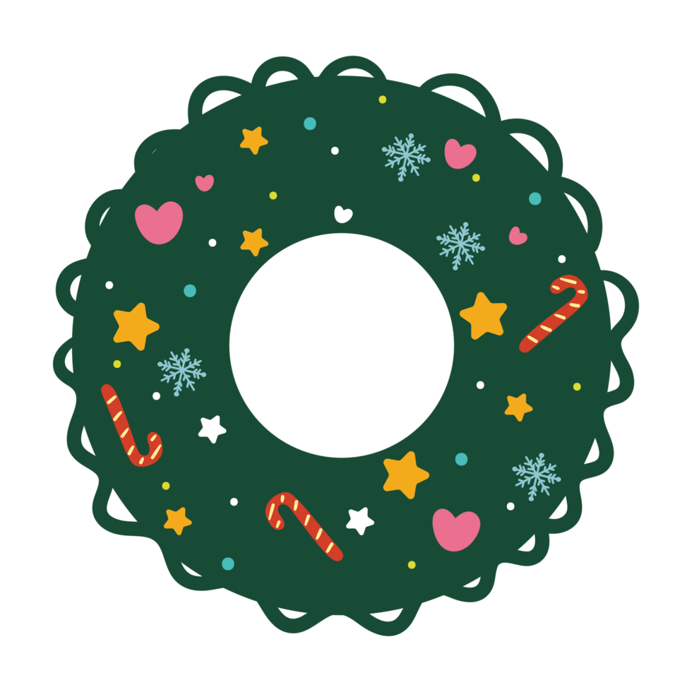 cute hand drawing cartoon christmas wreath. cute doodle png