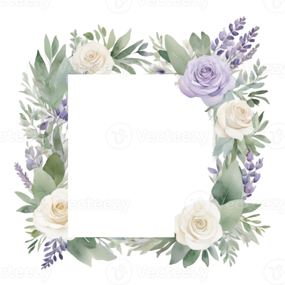 A square frame with purple roses and lavender png