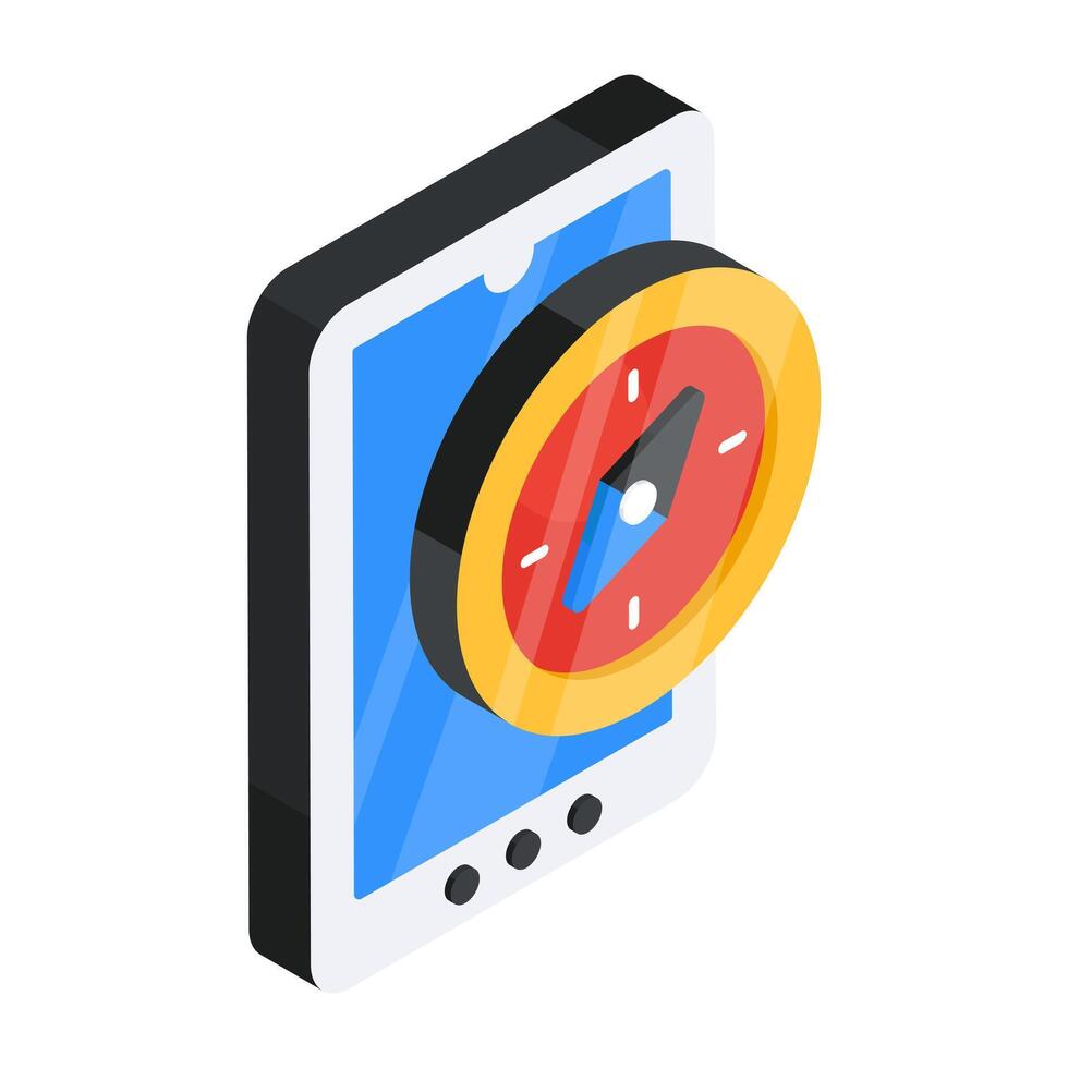 A flat isometric design icon of mobile compass vector