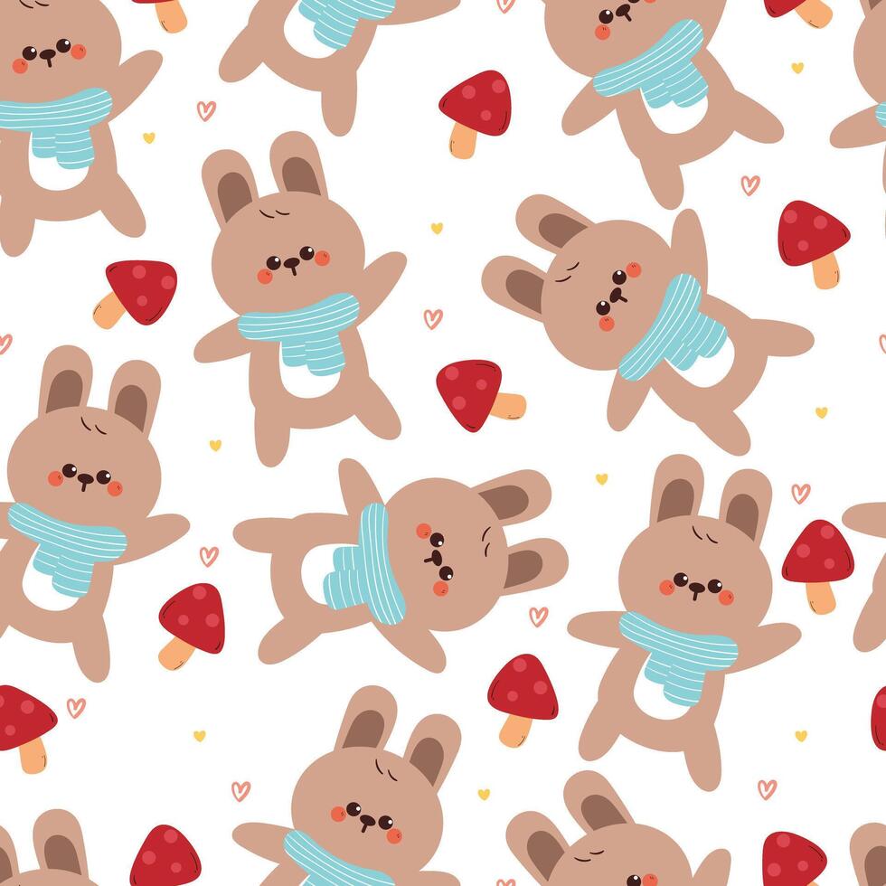 seamless pattern cartoon bunny with mushroom. cute autumn wallpaper for fabric print, gift wrap paper vector
