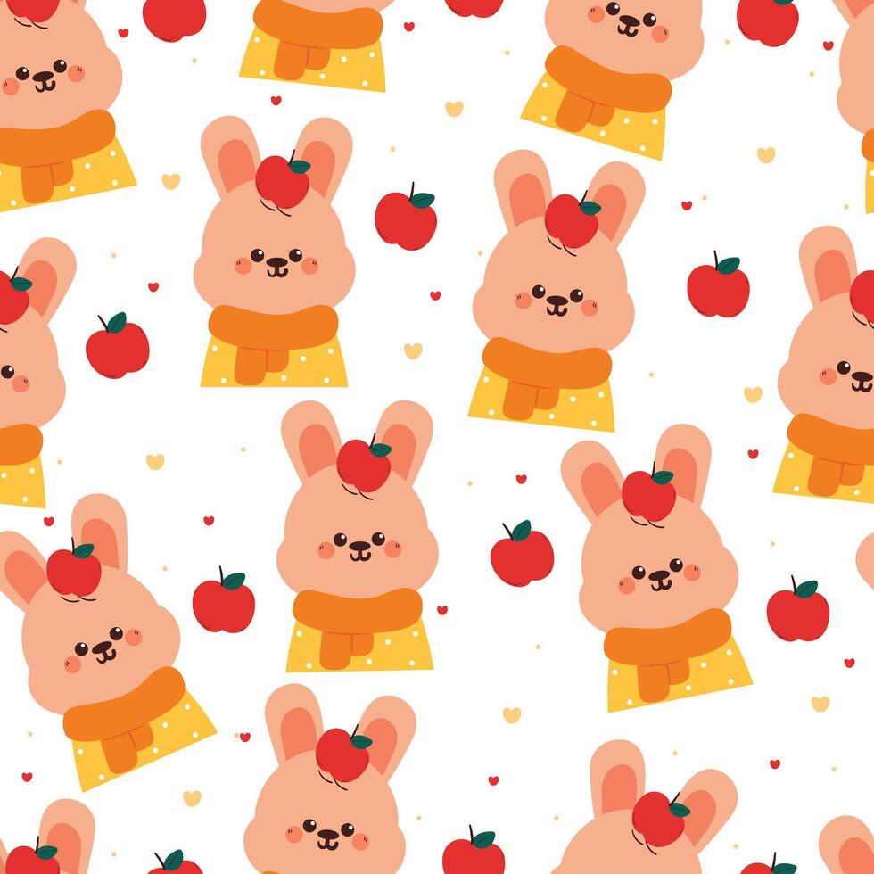 seamless pattern cartoon bunny with apple. cute animal with autumn vibes wallpaper for textile, gift wrap paper vector
