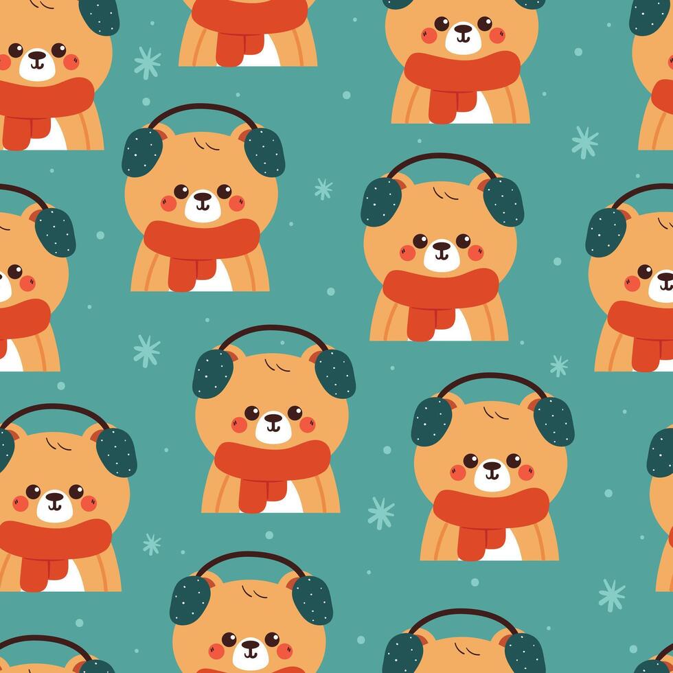 seamless pattern cartoon bear in winter day. cute christmas wallpaper for fabric print, gift wrap paper vector