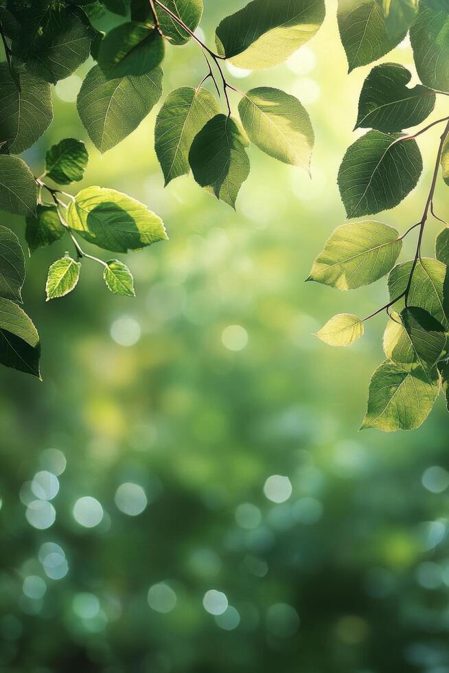 Lush green foliage fills the frame in a serene garden setting during golden hour photo