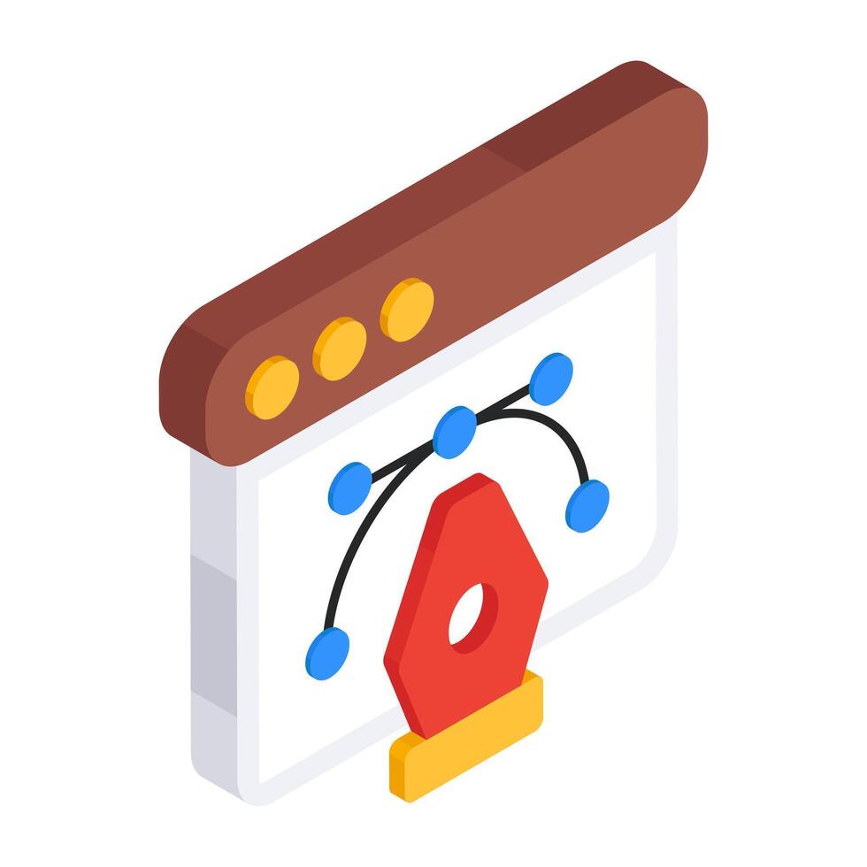 Pen with nodes on web page, bezier tool icon vector