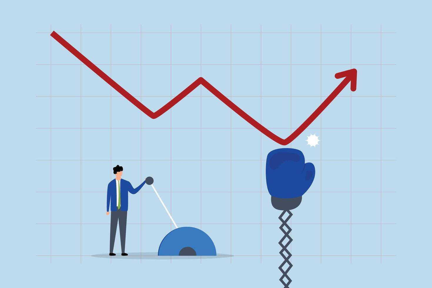 Game changer strategy to improve, Entrepreneur switches direction from descending to ascending by pressing a button. vector