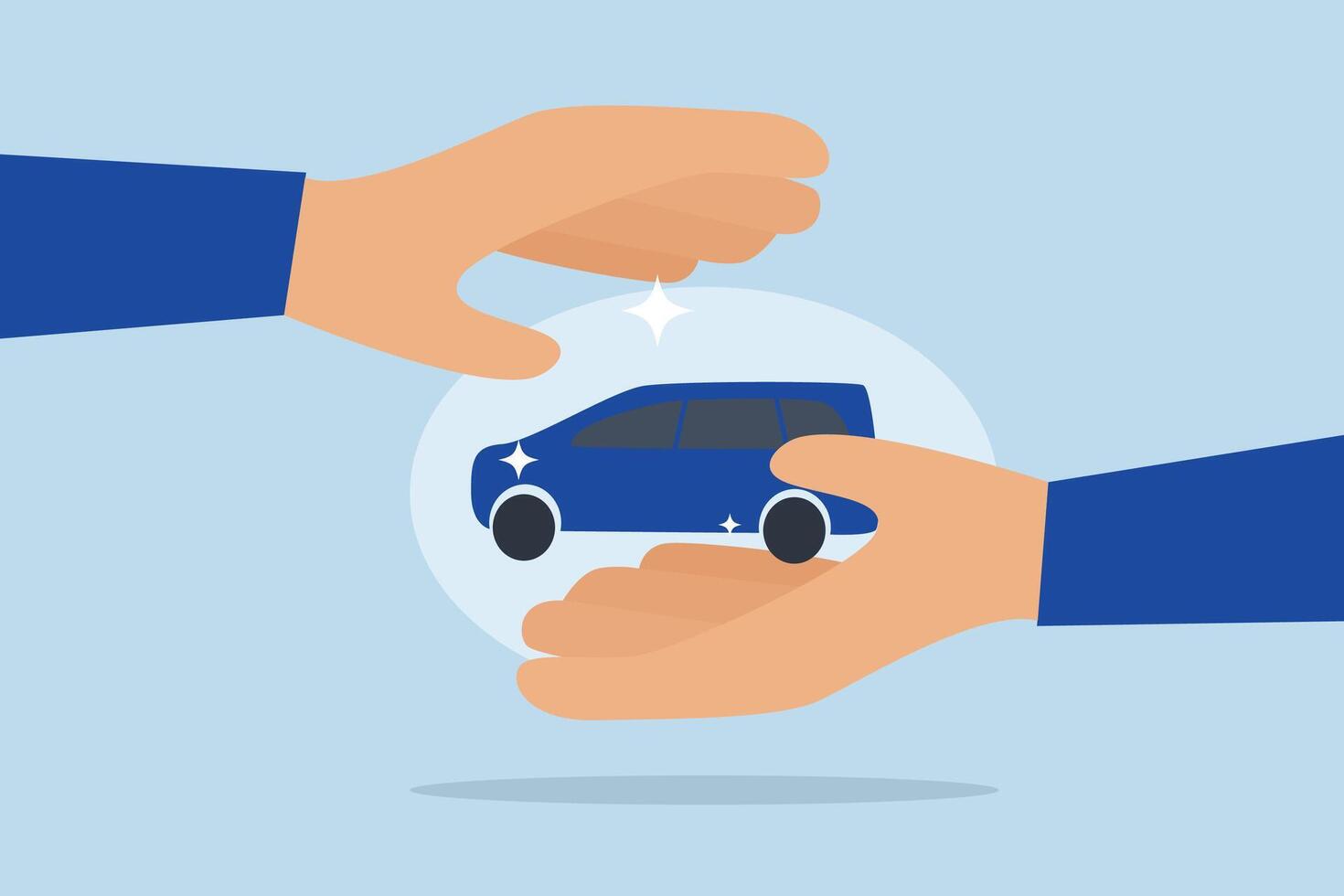 Car insurance, Businessman hand softly resting on car serves as a metaphor for car insurance. vector
