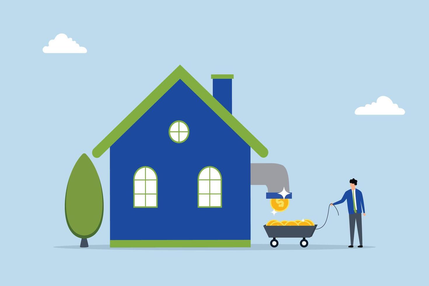 Make money from house rent or sale, Wealthy entrepreneur makes profits from rental income flowing in from residential properties. vector