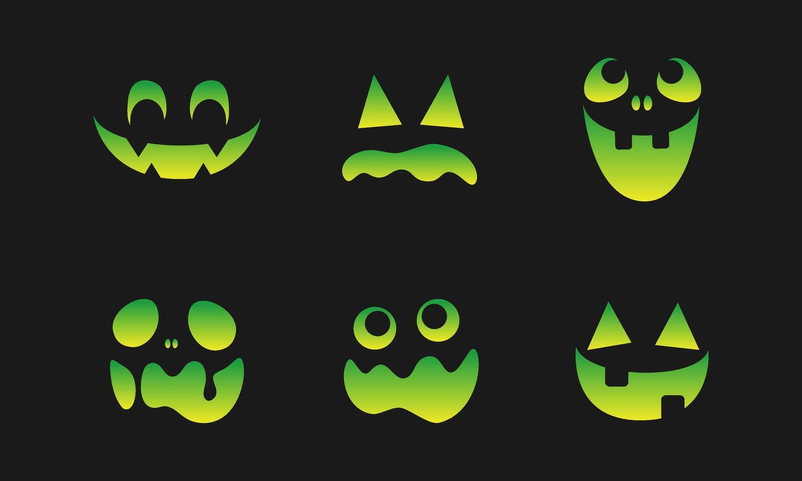 Scary Monster Faces Set. Jack O Lantern Face Halloween Pumpkin Icon Collection. Simple Creepy Horror Illustrations. vector