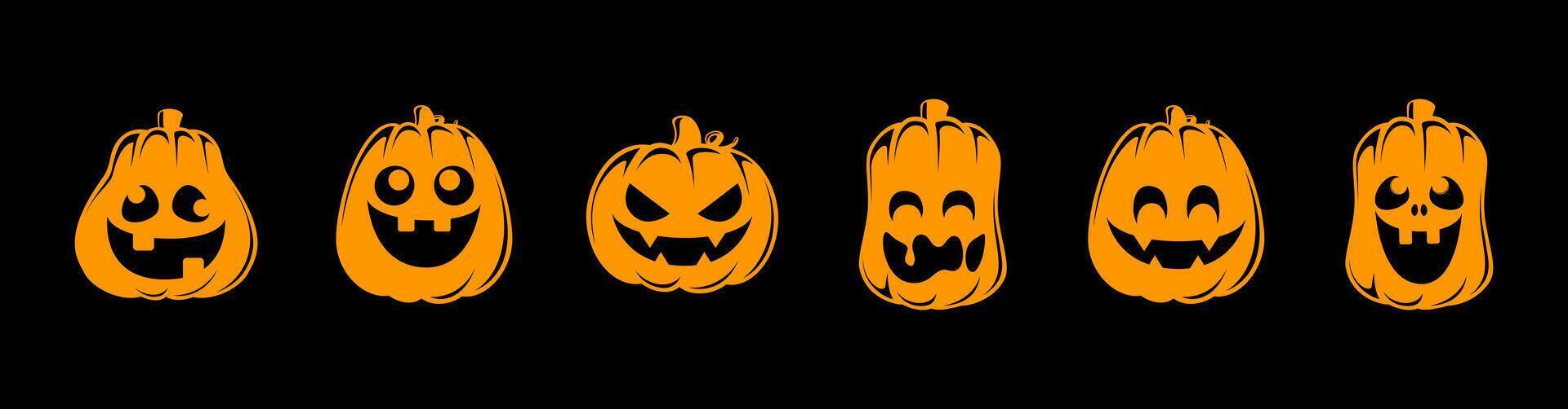 Jack O Lantern Set, Cute Creepy Spooky Halloween Pumpkin, Fall Autumn Sticker Print Illustration vector