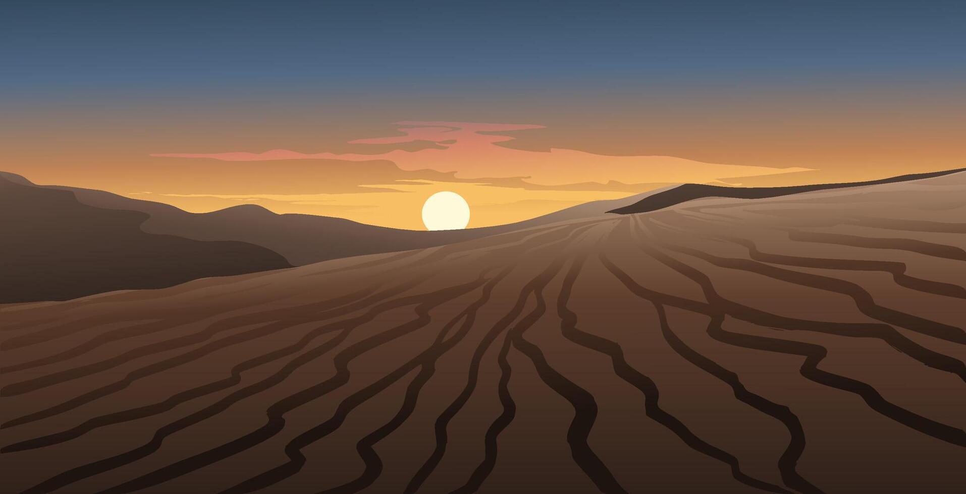 Desert sunset landscape illustration vector