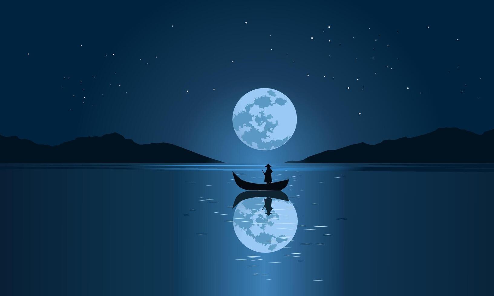 Night fishing at lake vector