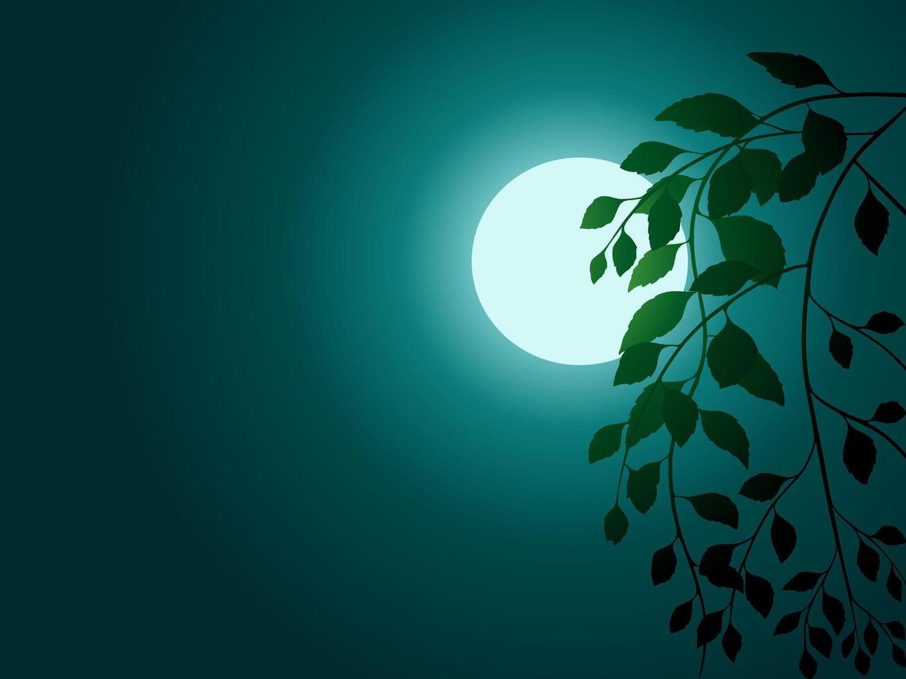 Night background with tree branch and full moon vector