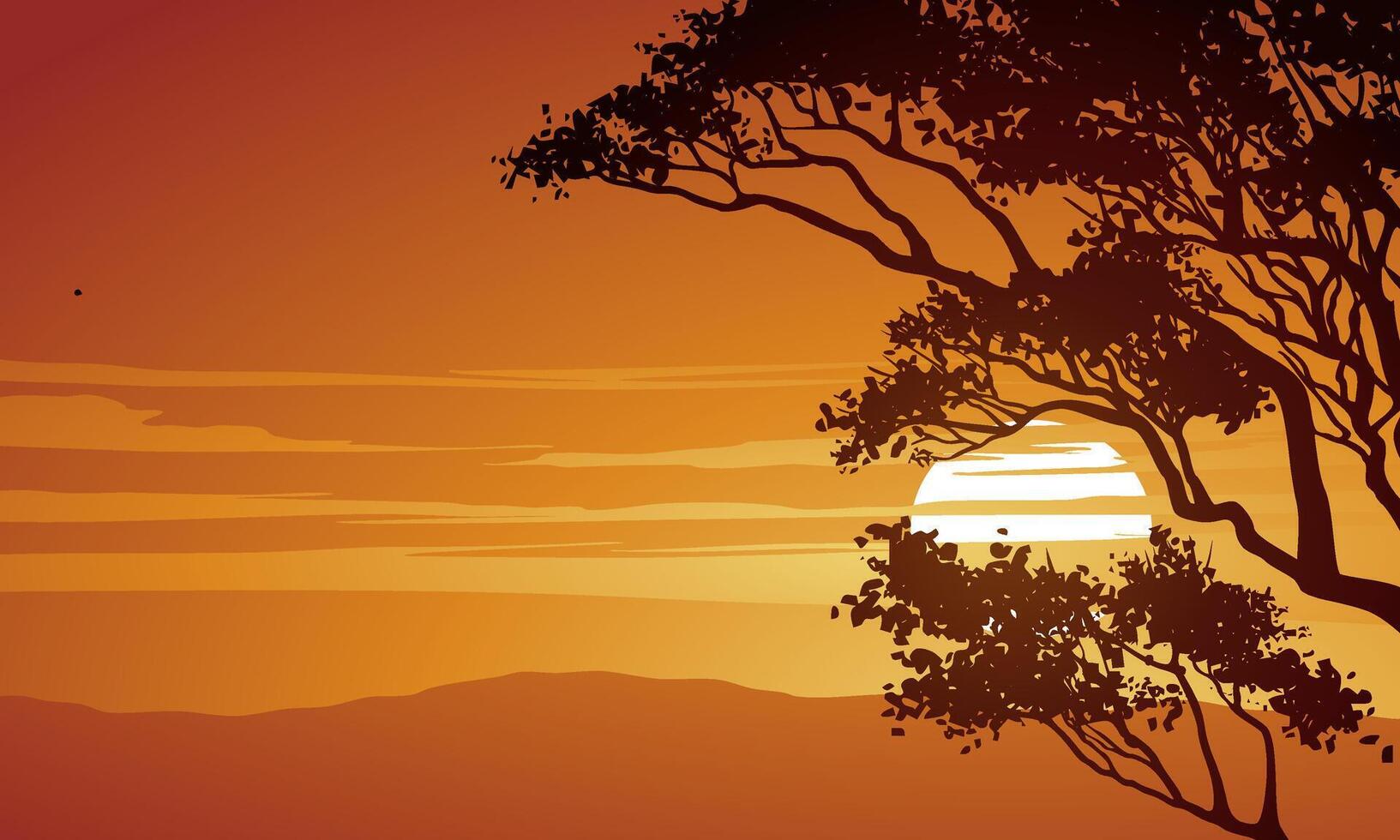 Sunset background with tree bramch silhouette vector