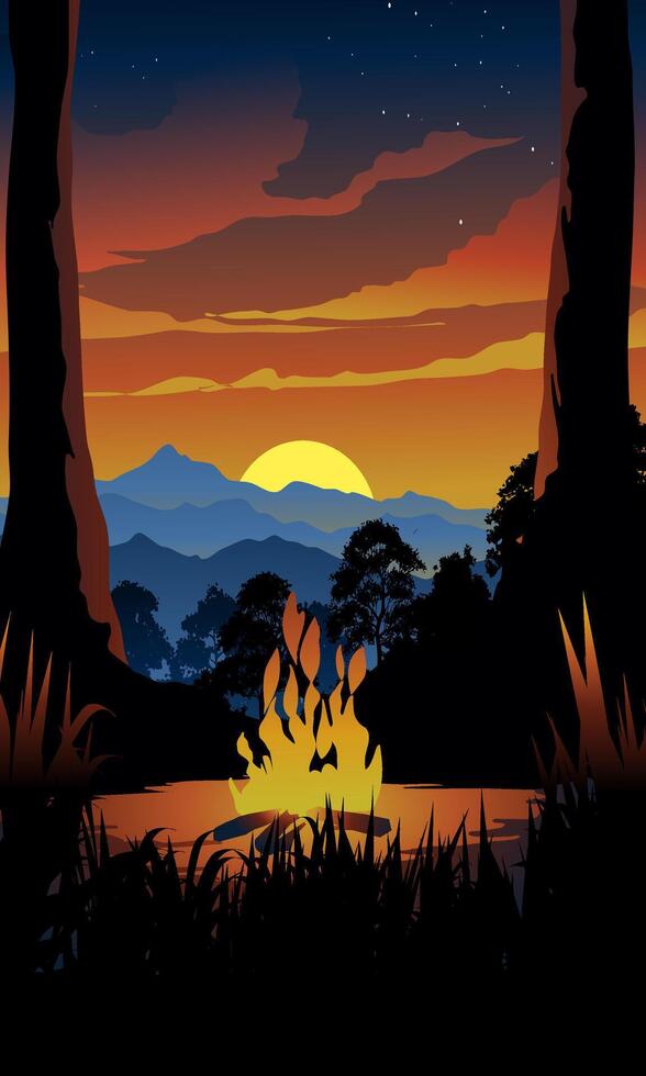 Camp fire in forest vector