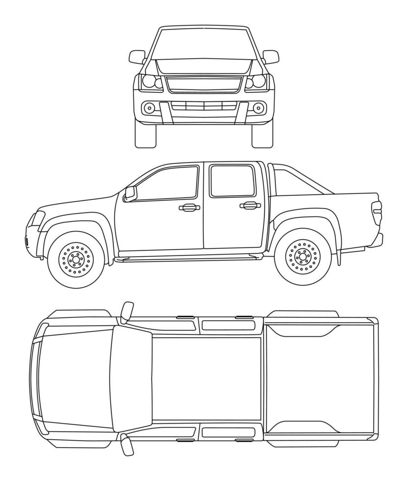 Car Pickup truck double cab blueprint vector