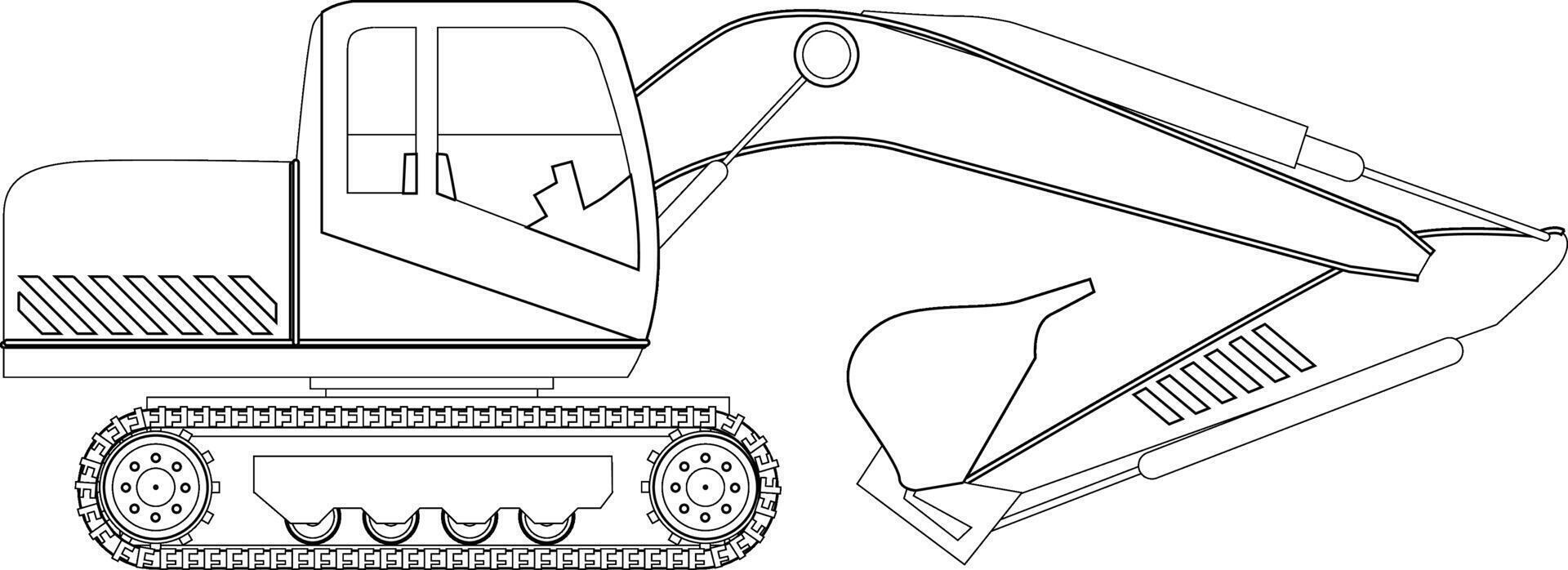 A coloring page showing an excavator vector
