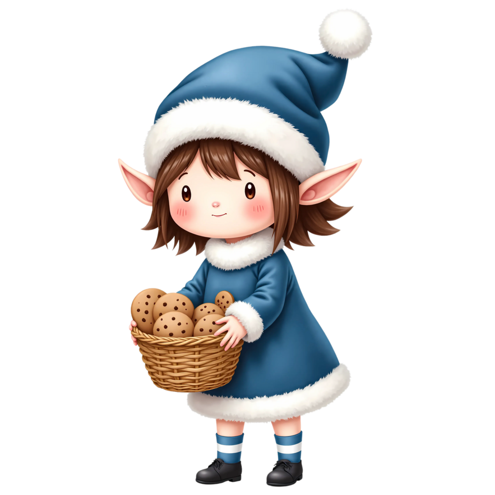 Blue and White Christmas Elf with Cookies png