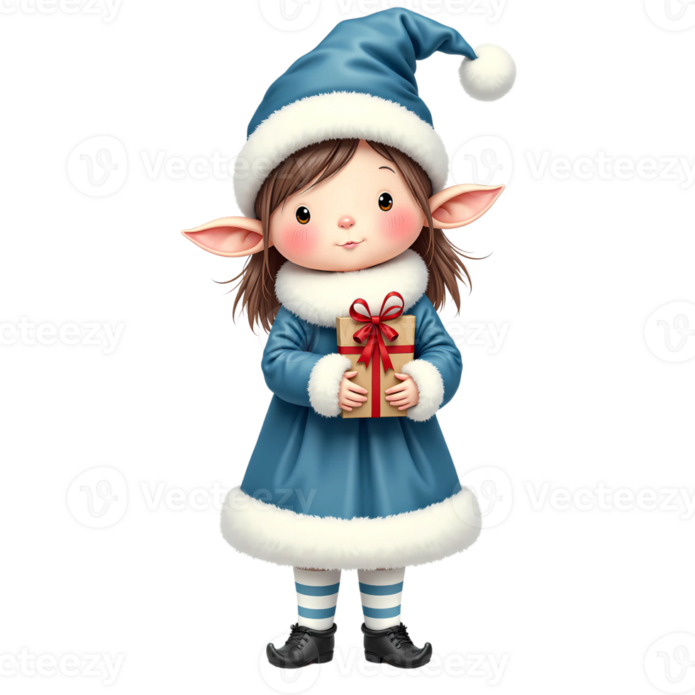 Cute Christmas Elf Holding Gift Illustration png