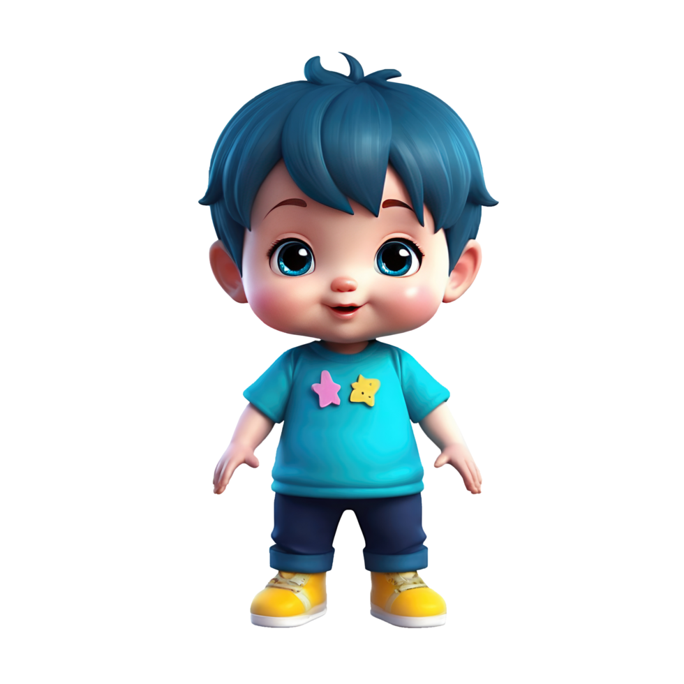 3d illustration cute boy isolated on transparent background png