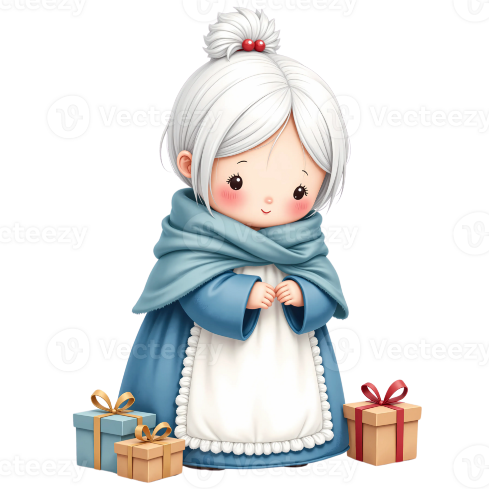 Cute Grandmother Character with Christmas Gifts Illustration png