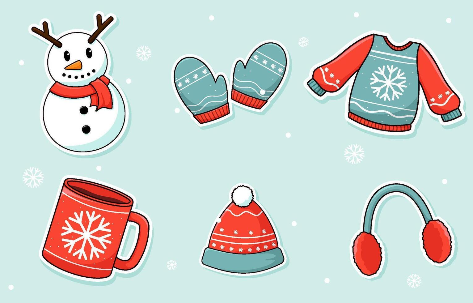 A set of christmas accessories including a hat, scarf, mittens and gloves vector