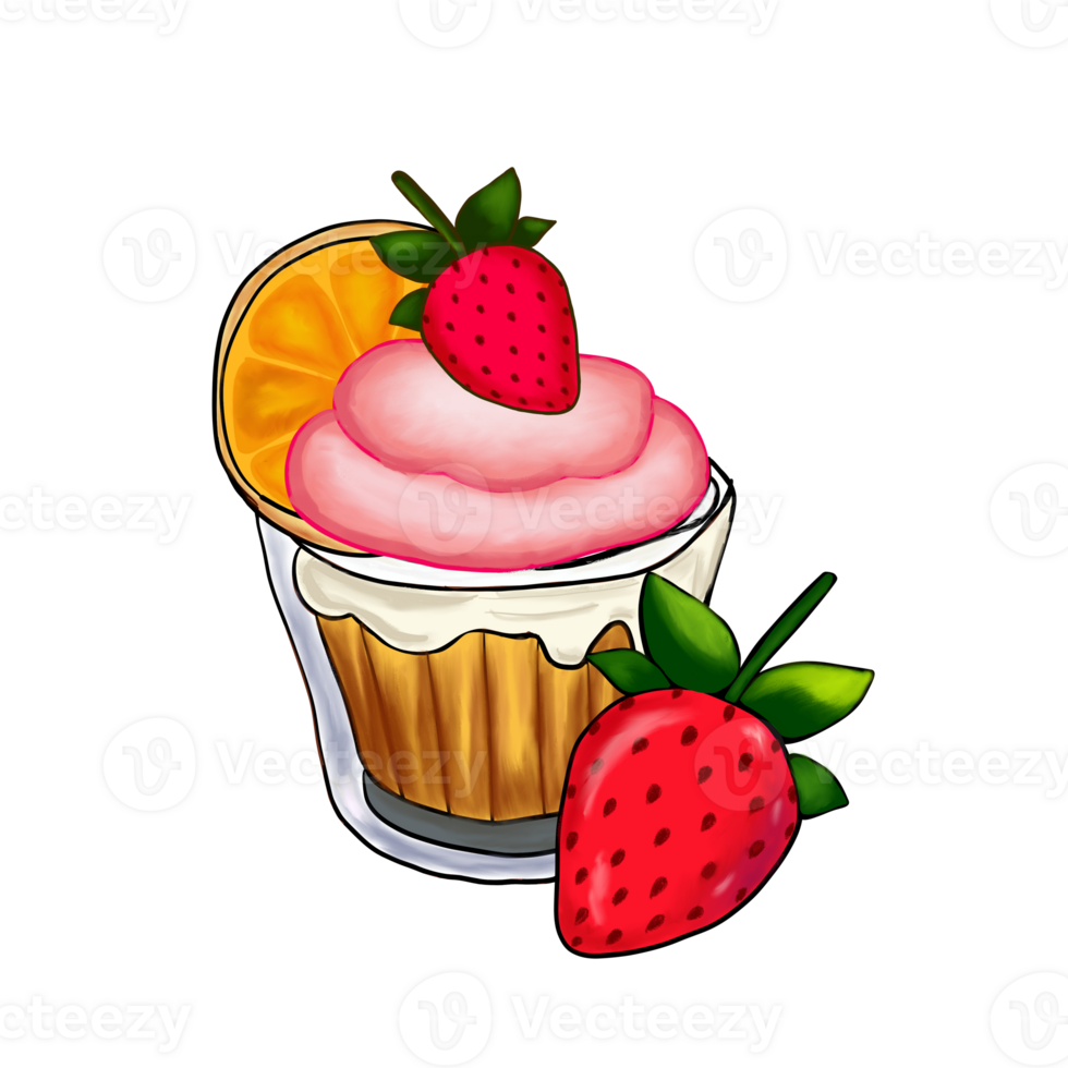Strawberry Cupcakes on Transparent Background for Web banner and etc. png