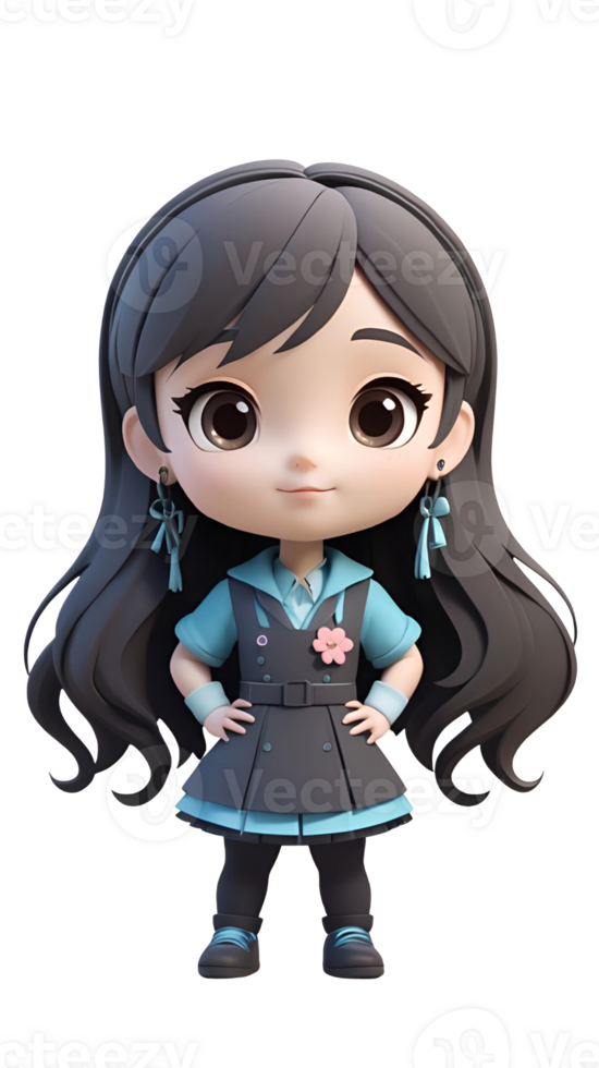 Chibi girl 3D cartoon style png