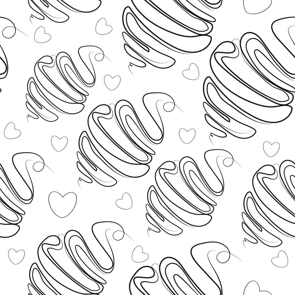 bakery seamless pattern of croissants of different sizes drawn in one line on a white background, for packaging or textile vector