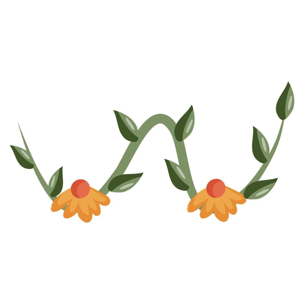 simple female breast with green leaves, twigs and yellow flowers instead of nipples vector