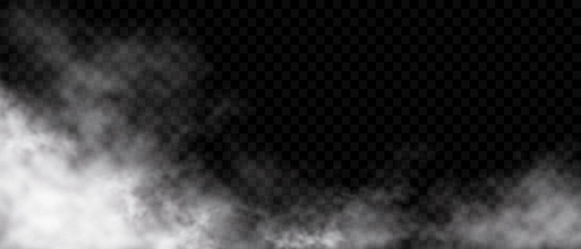 Realistic white smoke clouds on black checkered background vector