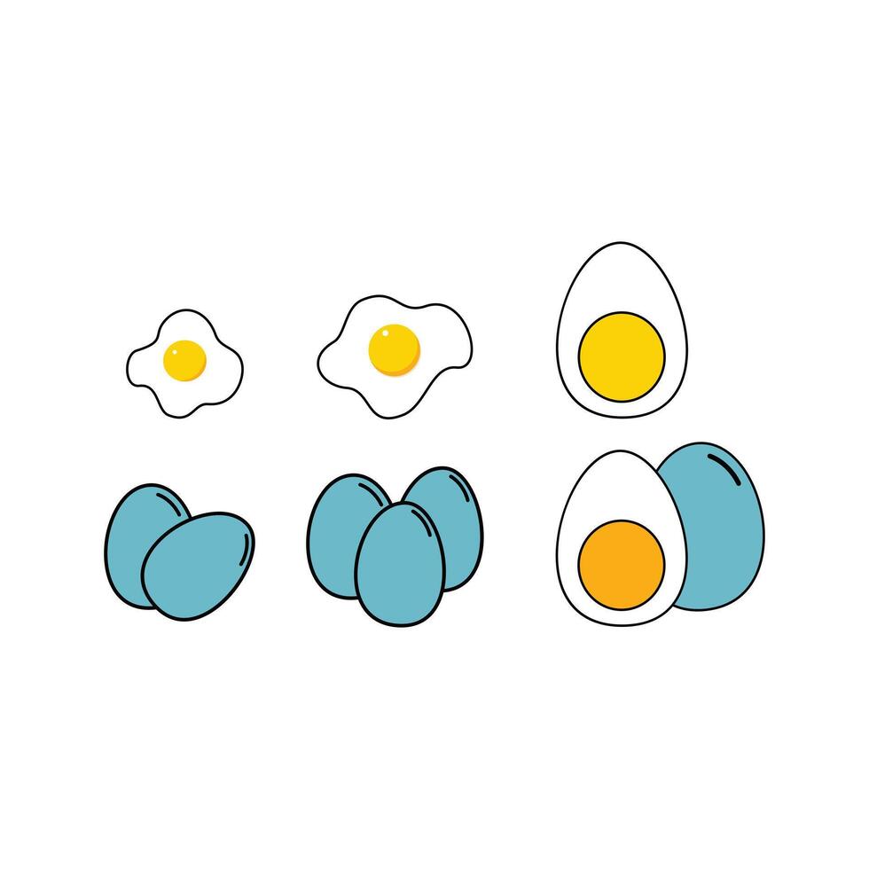 Eggs set in doodle style. Cute kawaii egg carton icon. Cute eggs cartoon collections. Design element illustration of egg vector