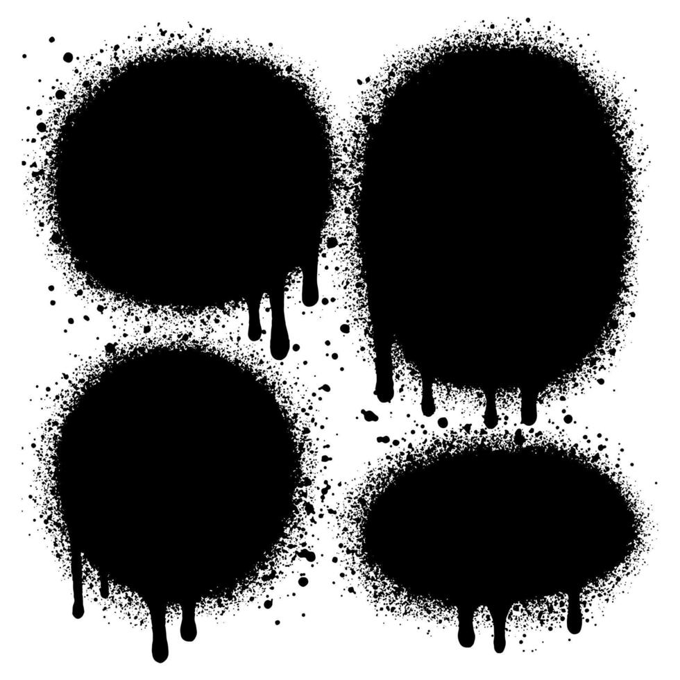 Set of graffiti spray banners. spray paint shapes with Lines and Droplets Black ink splashes, collection of ink stains, Street style. vector