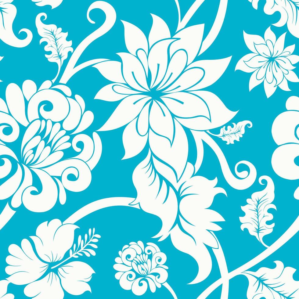 elegant chrysanthemums and hibiscus flower seamless patterns for wallpapers,textiles,printing on blue background vector