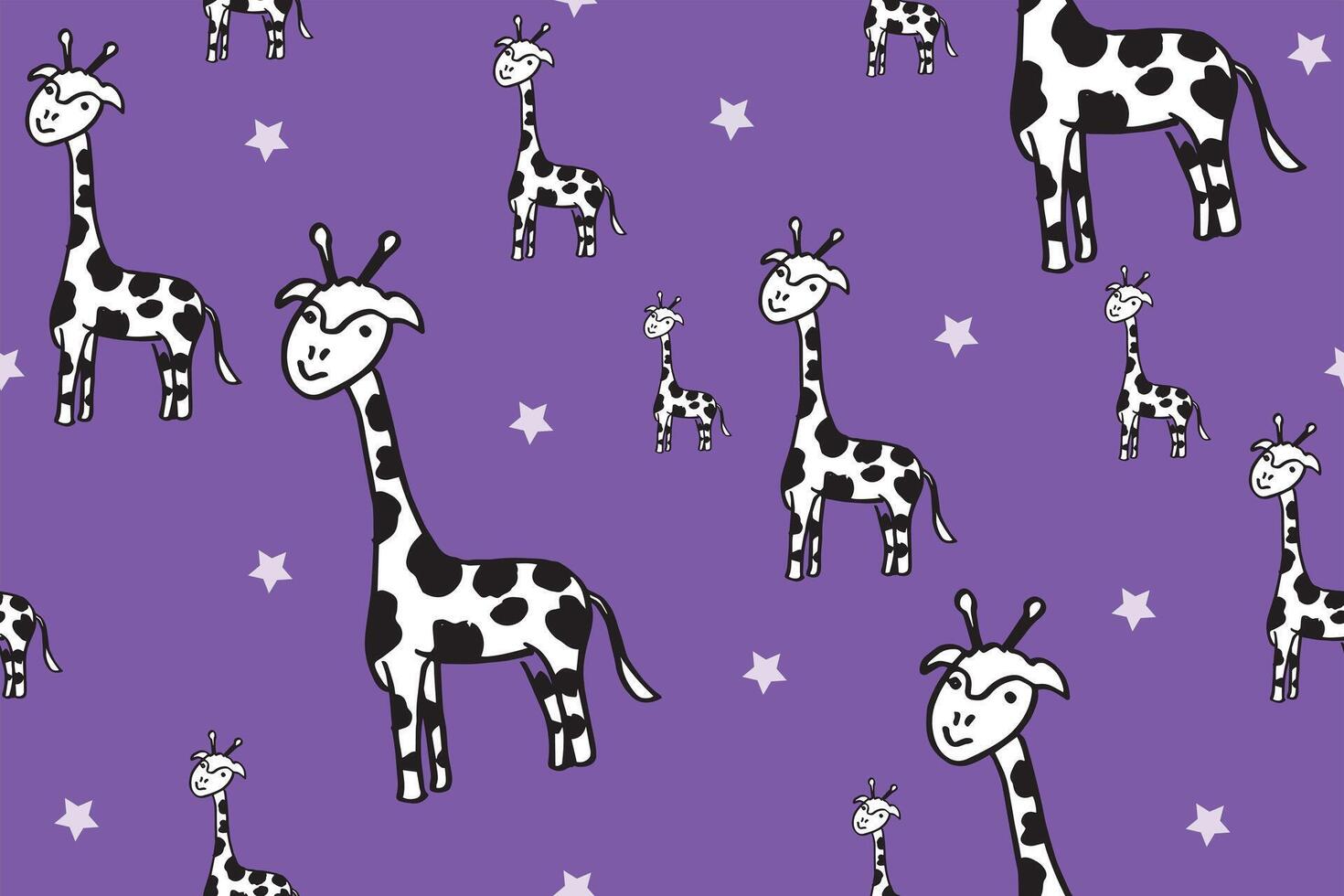 Seamless giraffe hand drawing patterns for children's designs with cute star background vector