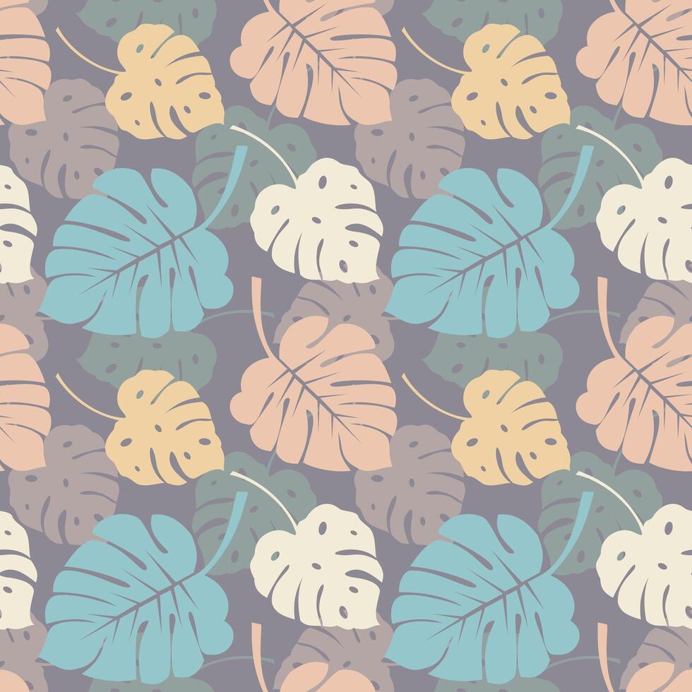 Seamless tropical pattern with monstera palm leaves. Exotic hawaiian fabric design vector