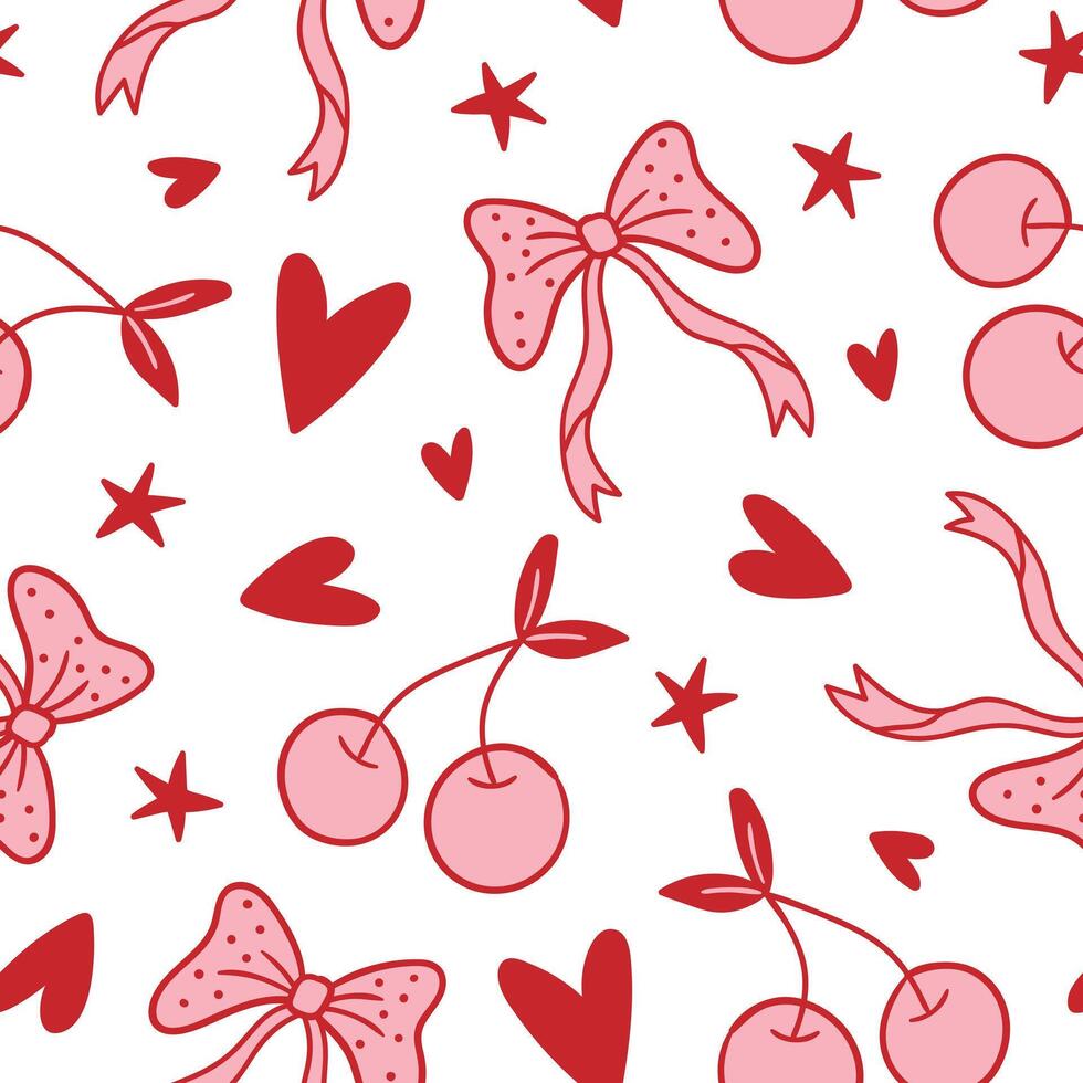 Bow Cherry Pattern Coquette Bows Background Pink Red vector