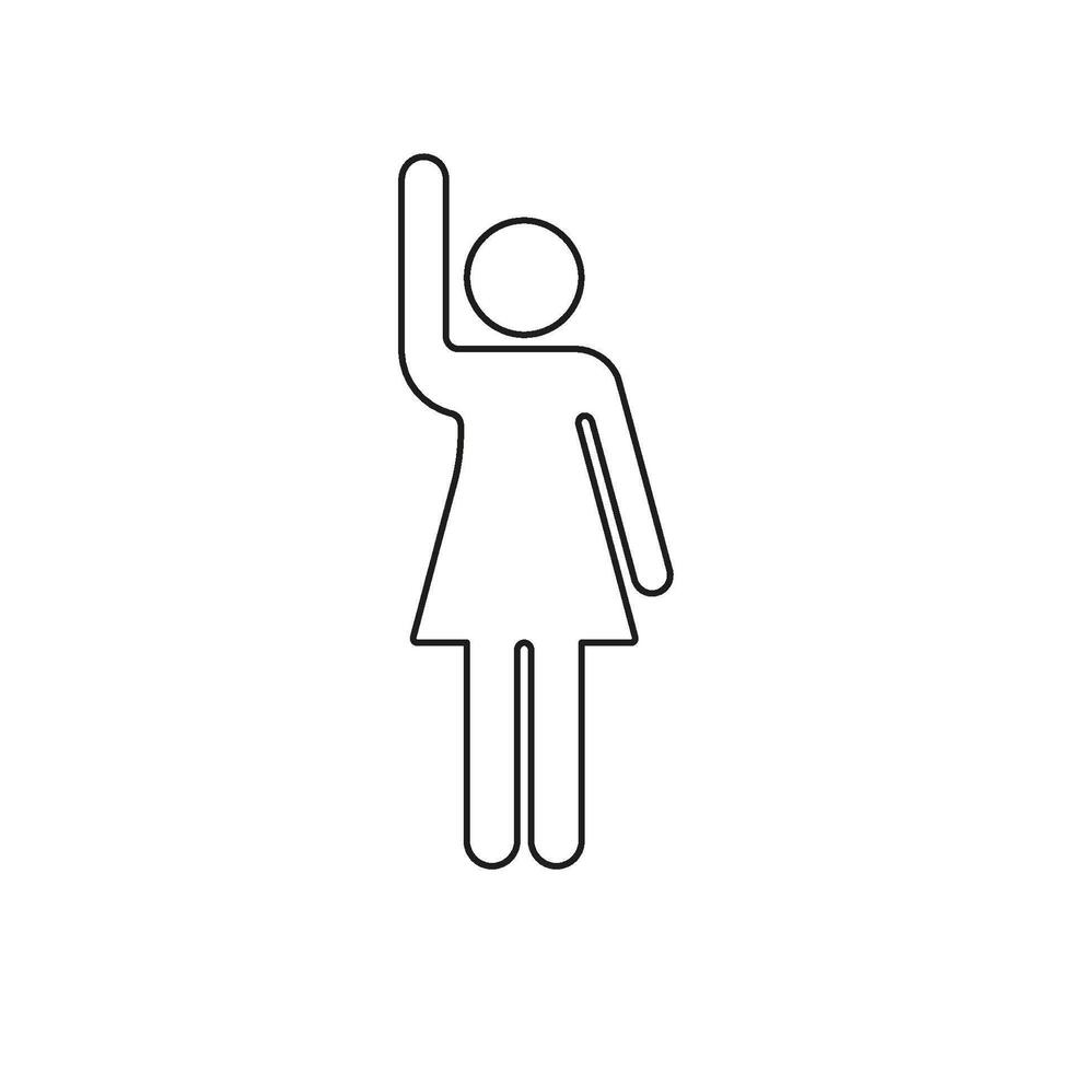 Person Icon Waving Hand Line Icon. Greeting Gesture Symbol. Female Human Figure with Raised Arm in Greeting Gesture. Editable Stroke. Isolated Illustration vector