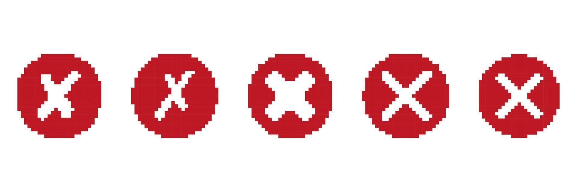Pixelated Red X Icons. Error or Cancel Symbols in Pixel Art Style. Isolated Illustration vector