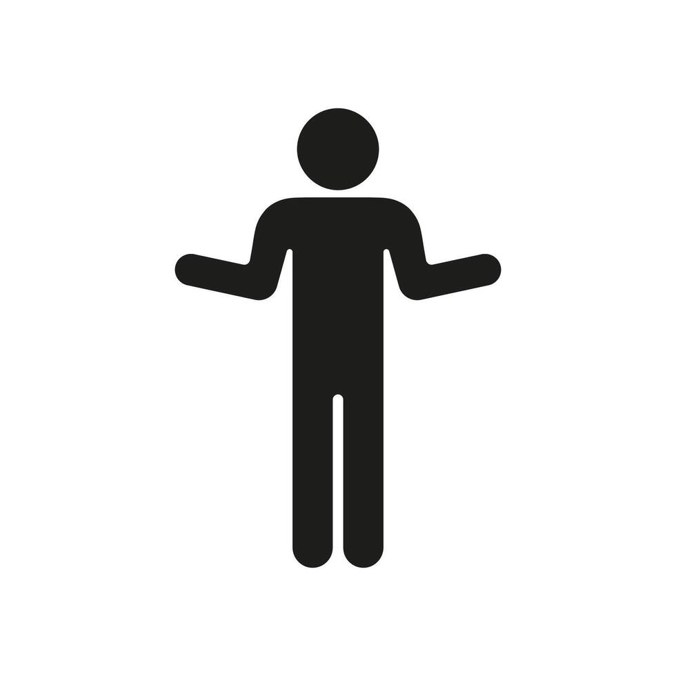 Person Shrugging Silhouette Icon. Confusion Gesture Symbol. Doubtful Pose Icon. Isolated Illustration vector