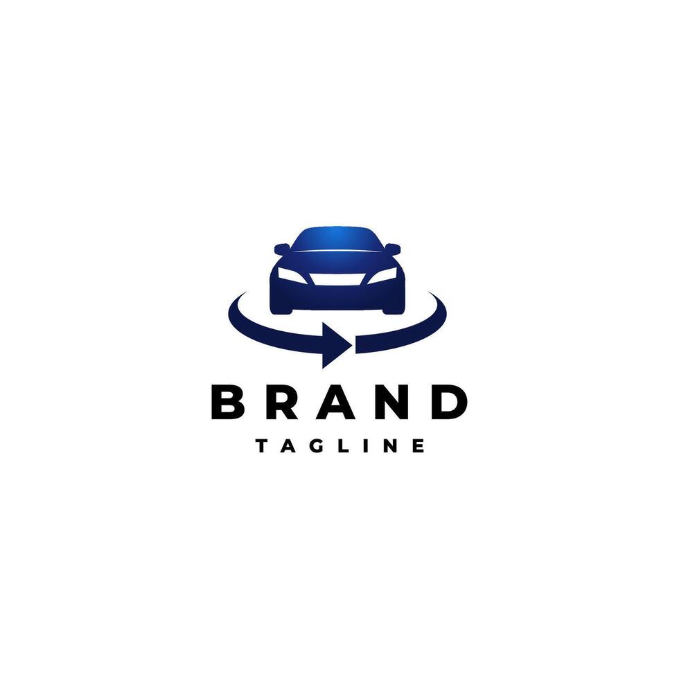 Simple Car 360 Degree Logo Design. Simple Car Silhouette Surrounded by Circular Arrow Lines Logo Design. vector