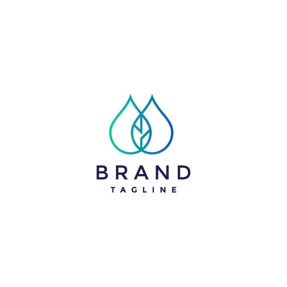 Two Water Drops And Leaf In The Middle Logo Design. Nature Symbol Two Water Drops And A Leaf Logo Design. vector