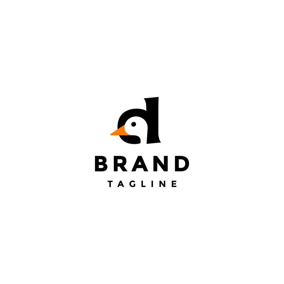 White Duck Head Inside Initial Letter D Logo Design. Initial Letter D With Duck Head Logo Design. vector