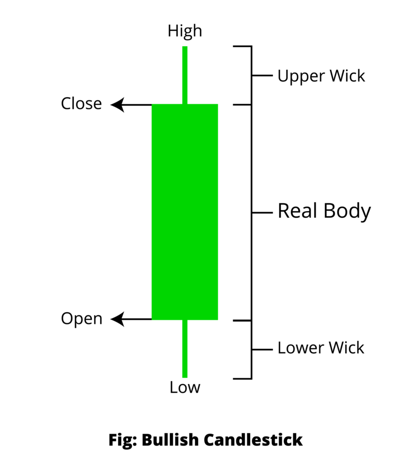 Isolated green stock graph.Bullish Candlestick parts name png