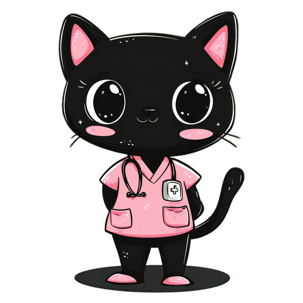 A black cat wearing a pink nurse outfit png