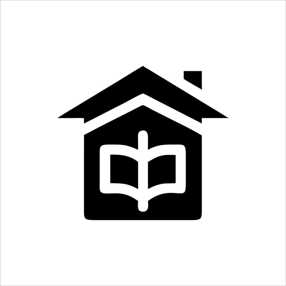 A black and white house with an open book icon vector