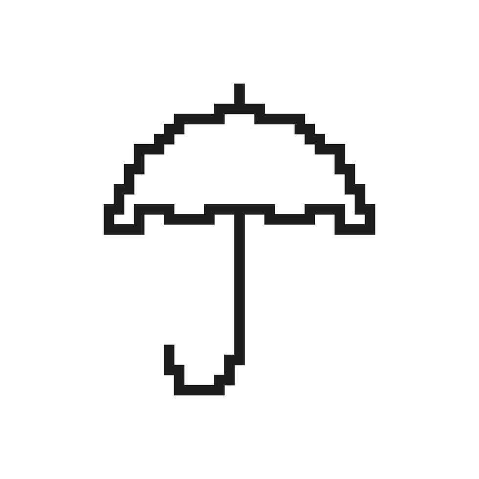 Pixelated Umbrella Icon. Rain and Weather Protection Symbol in Retro Pixel Art Style. Shelter and Coverage for Rain or Sun. Pixelated Design for Weather. Isolated Illustration vector