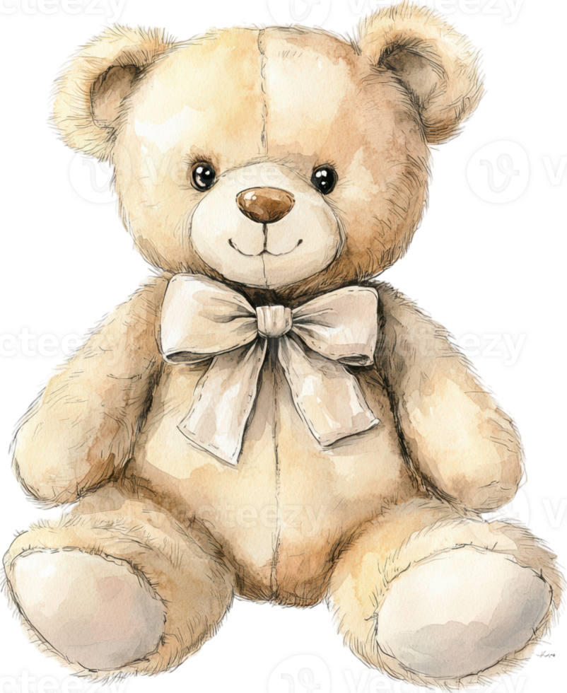 Vintage Teddy Bear with Bow, Classic Stuffed Animal Illustration for Children's Room Decor png
