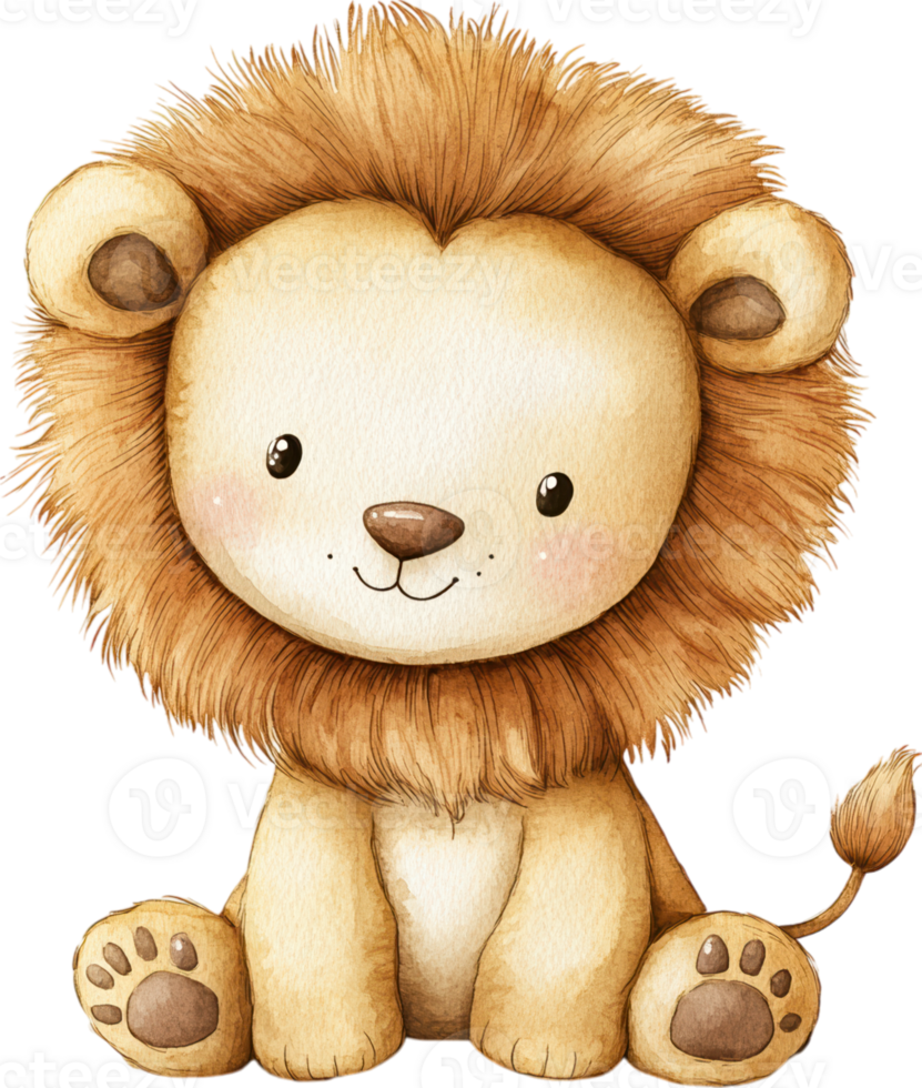 Adorable Baby Lion Illustration with Big Eyes, Cute Safari Animal Art for Kids png